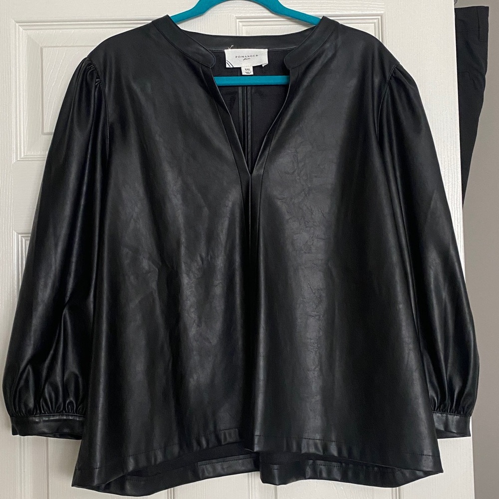 Tuckernuck Pomander Black Faux Leather Ruched around wrist. No slits on sides.